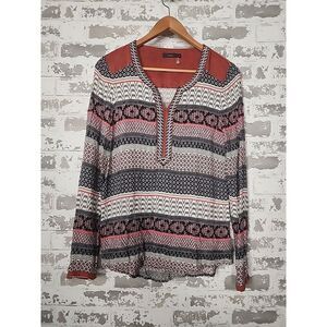 THML Top Size Medium Long Sleeve Pullover V Neck High-Low Tunic top Embroidery